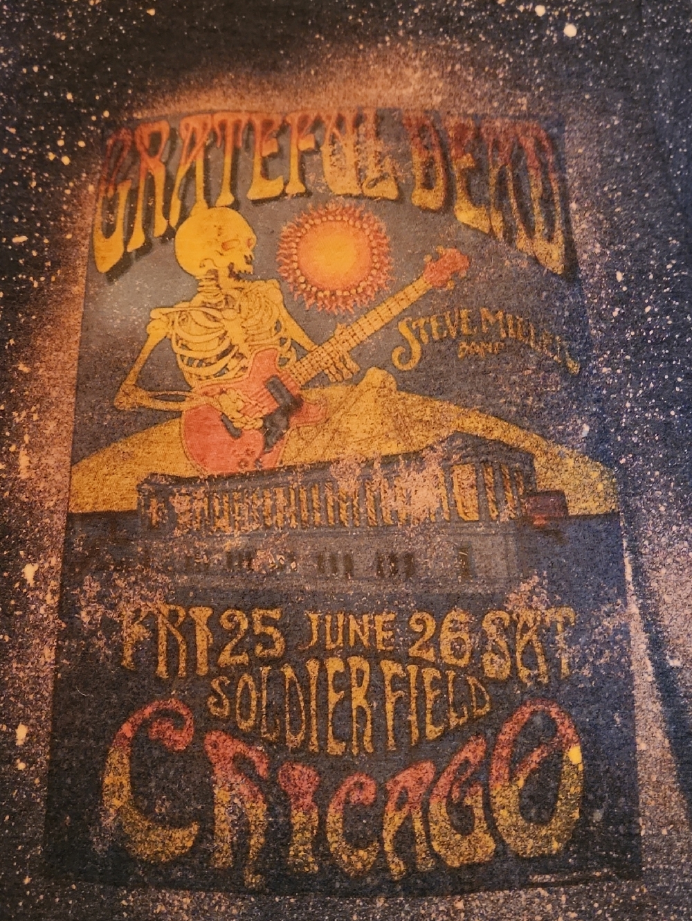 Grateful Dead Chicago Concert Graphic Tee - Black with Bleach Splatter Womans XS - Picture 3 of 7